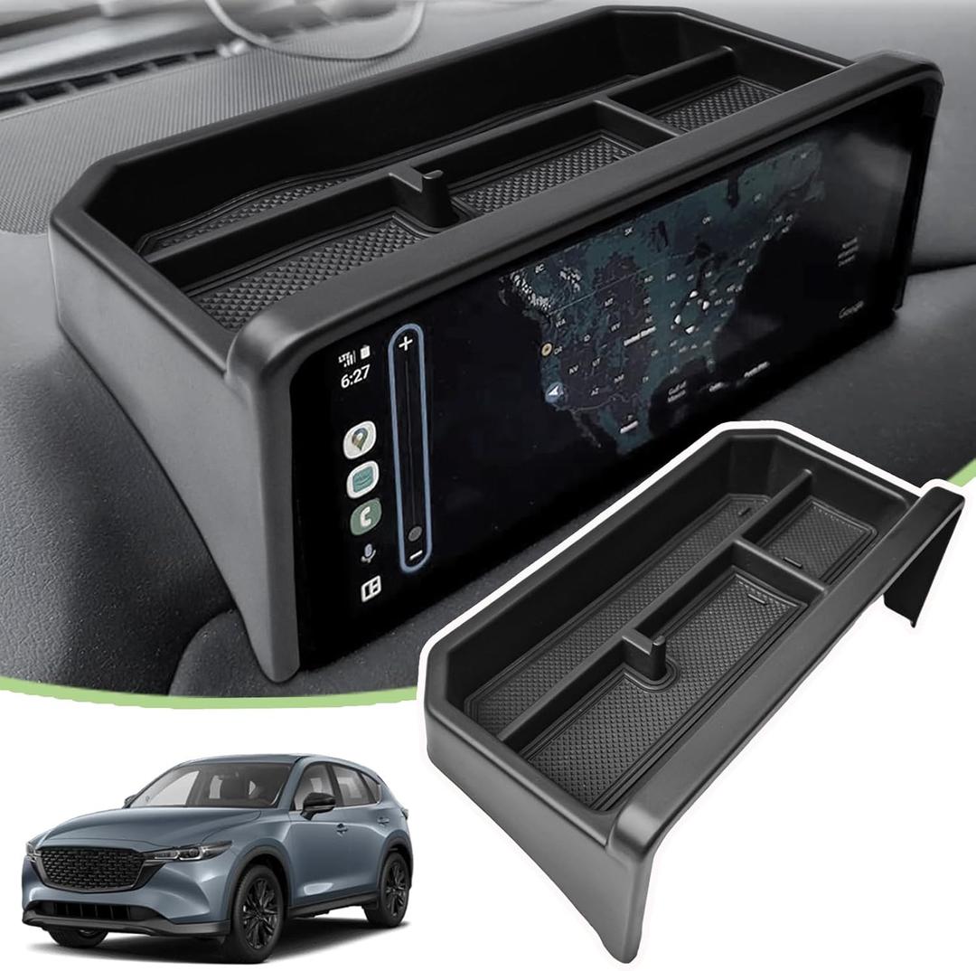 Dash Storage Box Compatible with Mazda CX-5 2025 2024 2023 2022 Interior Accessories, Console Dashboard Organizer Behind Screen Insert Tray Holder, Black