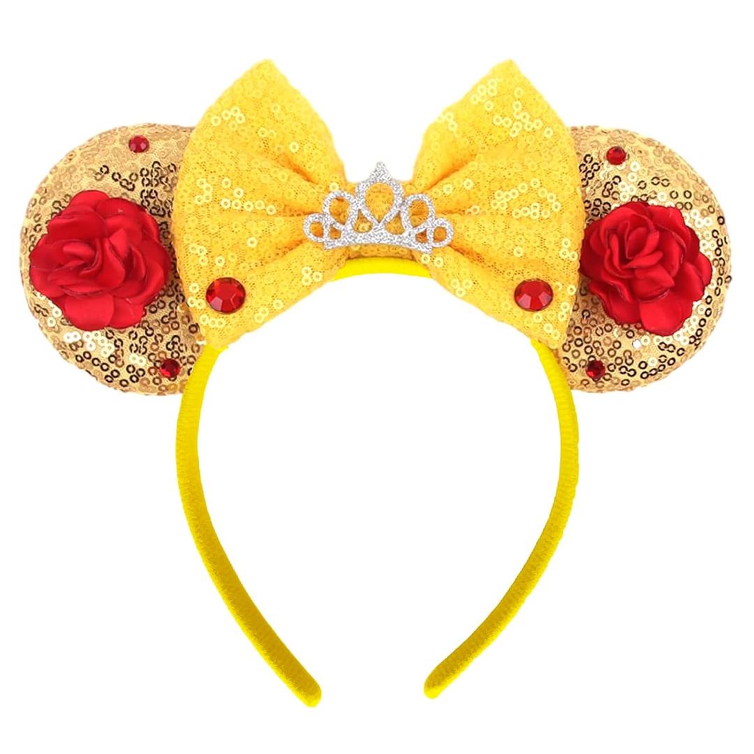 Mouse Ears Headbands Women Mice Ears Headhand Bows Shiny Glitter Birthday Party Themed Events (Gold 1)