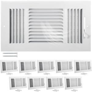 Wesiti 10 Pcs 12 x 6 Inch Vent Covers for Home Ceiling HVAC Sidewall Air Register 3 Way Vents Wall Register Solid Steel Manual Adjuster for Home Bathroom Toilet Office (White)