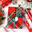 MAYPLUSS Christmas Wrapping Paper Rolls - 17" X 120" Per Roll - Classic Vintage Funky Red Santa Claus, Snowflakes, and Plaid Pattern Christmas Gift Wrap Present Paper for Holiday, Festive Celebrations