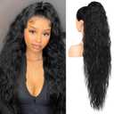 HOOJIH Ponytail Extension, 34 Inch Long Wavy Drawstring Ponytail Hair Extensions Black Pony Tail Extension Synthetic Hairpiece for Women Daily Use - Black