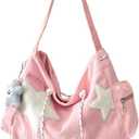 KAMEILONG Star Crossbody Bag Women Corduroy Tote Bag Aesthetic Messenger Bag Cute Shoulder Bag Y2K Hobo Bag (Pink)