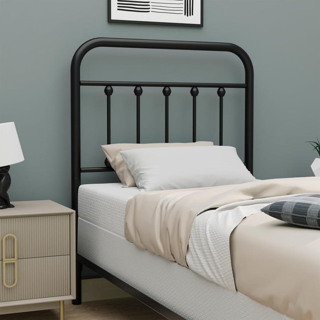 Vintage Twin Size Metal Bed Frame Height Adjustable Headboard Only, Wrought Iron Black Farmhouse Bed Frame Headboard, Easy Assembly, Short Clearance, Tall or Low Setting