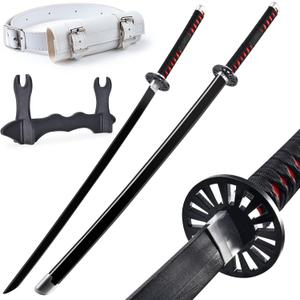 Demon Slayer Sword 41inch,with Display Stand and Belt, Rengoku Sword/Tanjiro Sword/Zenitsu Sword/Anime Original Texture, for Demon Slayer Cosplay and Collection, Various Styles (Black)