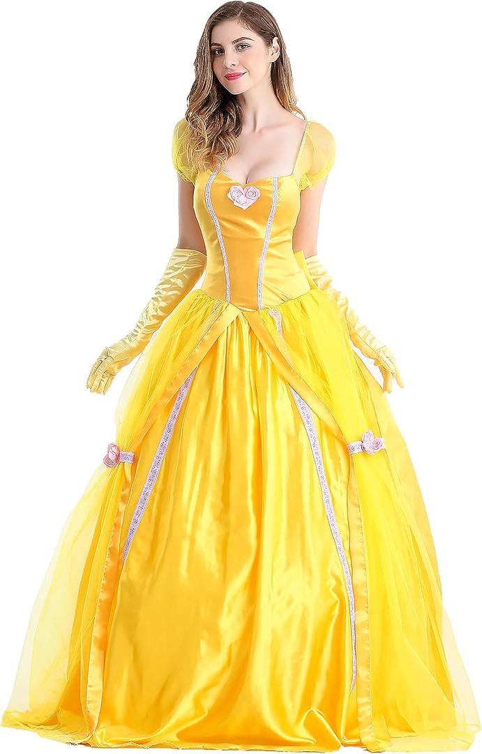 Princess Beauty Costume for Women, Girl Princess Belle Dress up Ball Gown, Halloween Costume Adult (Small)