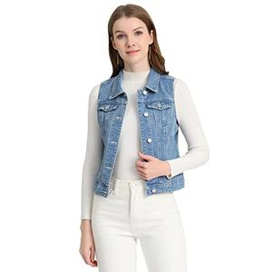 Allegra K Women's Washed Denim Buttoned Vest W Flap Pockets Small Light Blue-B.S