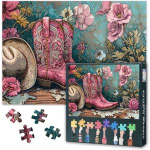 Jigsaw Puzzles 1000 Pieces for Adults, Cowboy Boots Adult Jigsaw Puzzles, Cowboy Hat 1000 Piece Jigsaw Puzzle, Puzzles Jigsaw Educational Finished Size 19.5 x 27.5 Inch