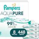 Pampers Aqua Pure Baby Wipes, 99% Water, Fragrance Free, 448 Baby Wipes Total (8X Flip-Top Packs) 