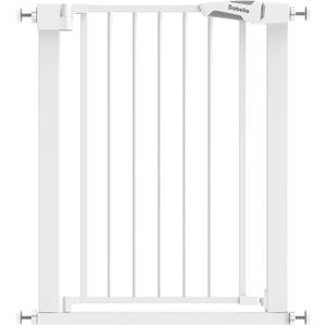 BABELIO 26-28.5 Inch Narrow Easy Install Baby Gate, 30 Inch Tall Auto-Close Metal Pet Gate for Small Stairs and Doorways, NO Drilling Pressure Mounted, NO Extensions, White