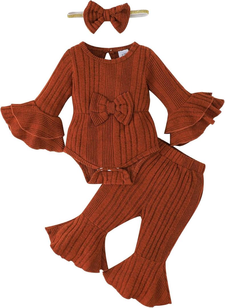 SUNNY PIGGY Baby Girl Clothes Infant Newborn Outfits Romper 0-18 Month Toddler Girls Clothing Pant Set (Orange)