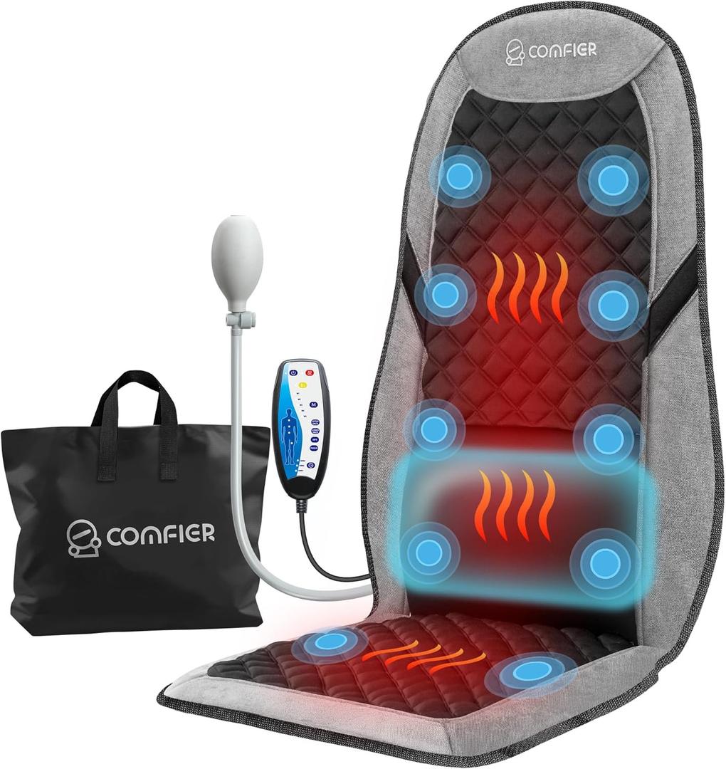 COMFIER Back Massager with Heat,Massage Chair Pad with Adjustable Lumbar Support,Massage Seat Cushion with 10 Vibration Motors & 5 Modes,Chair Massager forOffice,Recliner,Gifts for Dad,Mom (Gray Black)