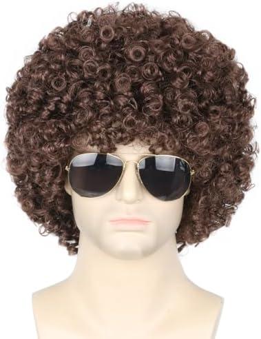 Amazon.com: Topcosplay Men and Women Afro Wigs Dark Brown Disco Rocker Hippie Wig Short Curly Halloween Costume : Clothing, Shoes & Jewelry