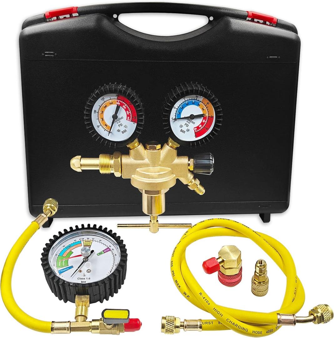 53010 Automotive/HVAC Pressure Tester Kit, Pressure Testing Tools, Includes 53001 Nitrogen Pressure Regulator, Leak Testing Adapter 53042, Charging Hose, R134a Adapter, R410A Adapter