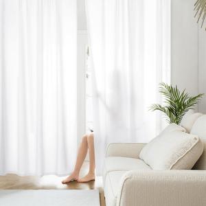 HOMEIDEAS Non-See-Through White Privacy Sheer Curtains, 52 X 96 Inches Long 2 Panels Sheer Curtains Light Filtering Window Drapes for Bedroom Living Room
