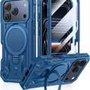 FNTCASE for iPhone 17 Pro Case: Magnetic Stand Case with Built-in Screen Protector Compatible with Magsafe | Ring Kickstand Military Grade Drop Protective Cell Phone Cover | Heavy Duty Cases (Blue)
