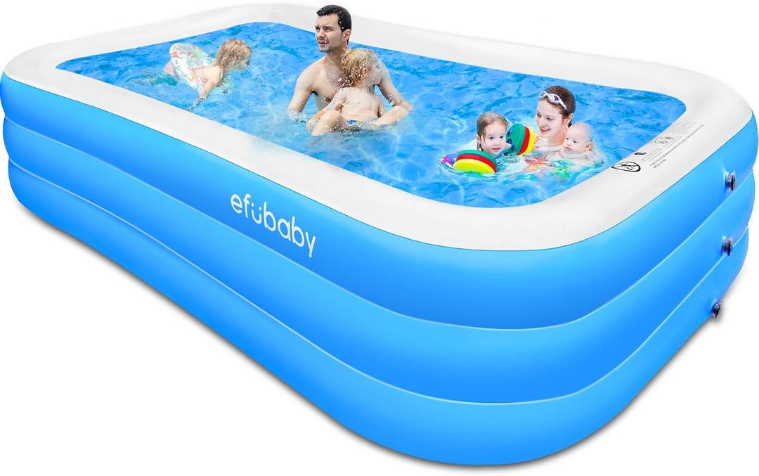Inflatable Swimming Pool efubaby 120" X 72" X 22" Blow up Pool Full Sized Inflatable Pools Kiddie Toddler Family Backyard Pools for Adults Kids Age 3 + Light Blue