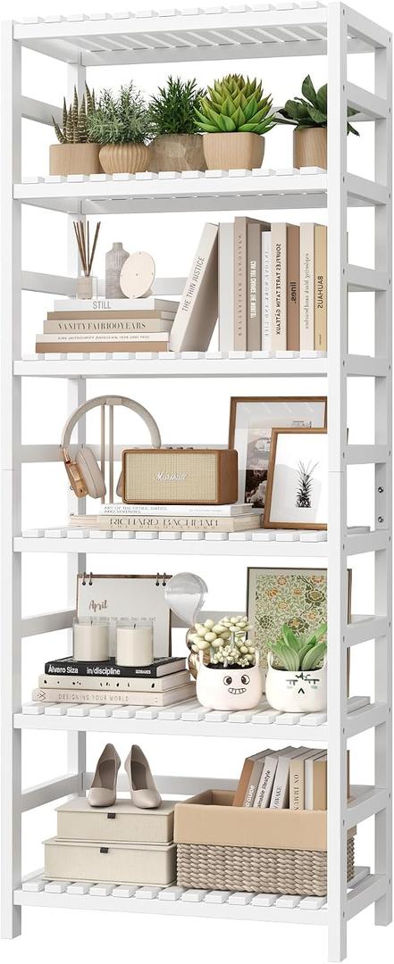 FOTOSOK 6-Tier Bamboo Shelf with Adjustable Shelves, Bamboo Kitchen Cabinet
Tall Bamboo Bookshelf and Plant Shelf with 250-lb Shelf Capacity for Laundry Bathroom Kitchen Pantry Home Office