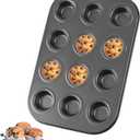Mini Muffin Pan, Premium Small Cupcake Pans, Carbon Steel 12-Cup Muffin Tin, Versatile Non-Stick Bakeware (Black)