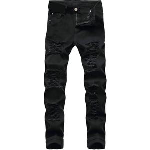 Mens Ripped Jeans Slim Fit Stretch Straight Leg Distressed Denim Pants Big Tall Vintage Casual Streetwear with Pocket, M
