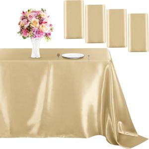 MCEAST 4 Pieces Champagne Satin Tablecloth 102 x 58 Inch Champagne Satin Table Overlay Cover Rectangular Bright Silk Tablecloth for Party, Wedding, Banquet Table Decoration