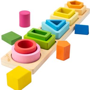 Symdiro Montessori Toys for 1 2 3 Year Old Boys Girls-Wooden Sorting & Stacking Toys for Baby Toddlers,Educational Shape Color Sorter Preschool Kids Gifts