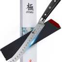 KYOKU 10" Scimitar Knife, Samurai Series Cimitar Breaking Knife with Pakkawood Handle, Japanese Style High Carbon Steel Butcher Knife, Full Tang Meat Slicing Knife for Roast Ham with Sheath and Case