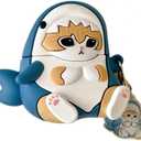 Soft Silicone Case Compatible with Apple AirPods 1 2 3 Pro 3D Cartoon Keychain Blue Shark Ginger Cat Kitty Kitten Animal Cute Lovely Adorable Kids Girls (for AirPods Pro 2nd 2022)