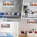Wall Art Canvas Painting Horses Running Blue Sky 1 Piece Seven Horses in The Water Sunset Background Picture Poster Print Framed and Stretched Ready to Hang for Living Room Bedroom, 58"L x 29"W