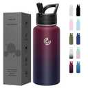 COKTIK 40oz Sports Water Bottle, Stainless Steel Water Bottle for Insulated, Reusable Travel Bottle, With Straw, With Handle Grip for Easy Carrying, Suitable for Cycling, Outdoor Vacations(Midnight)