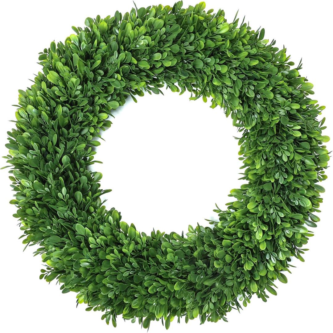 LZNPA Boxwood Wreaths for Front Door Realistic 22InchSpring Wreaths for Front Door Outside Front Door Wreath All SeasonGreen Wreath for Spring Farmhouse Porch Wall Wedding Room Home Decor