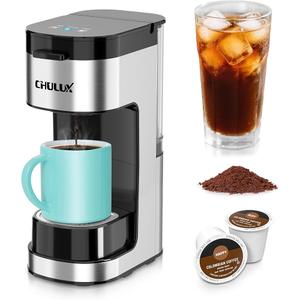 CHULUX Upgrade Single Serve Coffee Maker Machine for K Cup and Grounds with 2 Mins Brew One Cup, 3 Brew Choices, Removable 14oz Reservoir & Drip Tray
