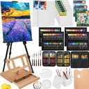 Nicpro 158PCS Deluxe Art Painting Kit with Metal and Solid Beech Wood Easel, Acrylic, Oil & Watercolor Paint Set, Paint Brushes, Canvas, Palette, Paper Pad, Professional Art Set for Adults Artist, 11 X 14 , 8 X 10