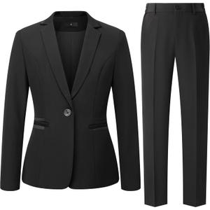 Women's 2 Piece Suit One Button Dressy Blazer Pants Suit Set Business Casual Outfits (US, Alpha, Medium, Regular, Regular, Black)