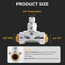 Tee Stop Valve, 1/2" PTC x 1/2" PTC x 1/4" OD Compression, Push to Connect Brass Plumbing Fitting for PEX, Copper, CPVC Pipe, Quarter-Turn Shut Off Water Valve Disconnect Clip