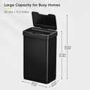 EKO Mirage-T 50 Liter / 13.2 Gallon Touchless Rectangular Motion Sensor Trash Can, Brushed Stainless Steel Finish (Matte Black)