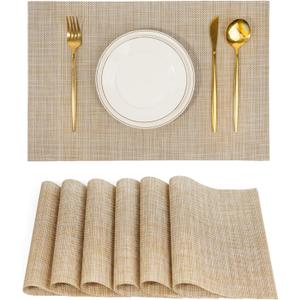 Placemats Set of 6Non-Slip PVC Weave Table Mats Easy to CleanHeat Resistant Place Mats for Kitchen Dining Table Decoration Indoor OutdoorBeige