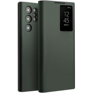 Genuine Leather Smart S23 Ultra Case for Samsung Galaxy S23 Ultra - Light Phone Cover with Luxury Business Smart View Case (Green)
