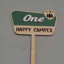 Huray Rayho National Park Cake Topper One Happy Camper Wooden Cake Smash Decor Adventure Camping Theme First 1st Birthday Party Centerpiece Mountain Hiking Sage Green Decoraiton