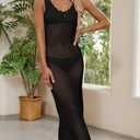 Bsubseach Crochet Swimsuit Cover Up for Women Hollow Out Bathing Suit Coverup Side Split Swimwear Long Beach Bikini Dresses (Black, M)
