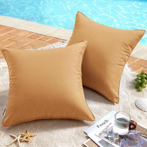 MIULEE Pack of 2 Decorative Outdoor Waterproof Pillow Covers Square Garden Cushion Sham Throw Pillowcase Shell for Spring Patio Tent Couch 20x20 Inch Light Brown
