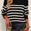 KIRUNDO Women's Striped Sweaters 2024 Fall Winter Outfits Crewneck Ribbed Knit Pullover Trendy Tops with Metal Buttons (Black,Small)