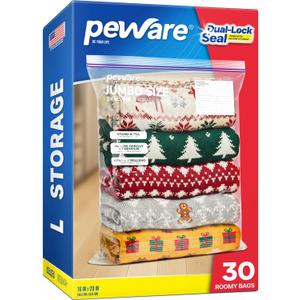 Large Storage Bags, 16"x20" Jumbo Plastic Bag, BPA Free, 3.5 Gallon XL Zipper Lock Baggies for Clothes Pillow Travel Moving - 30 Roomy Bags