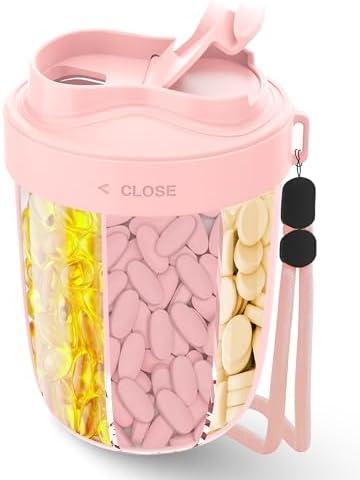 Large Pill Organizer,Supplement Organizer for 7 Different Vitamins,Pill Dispenser with Anti-Mixing Design,Easy to Retrieve Meds,Includes 20 Pcs Labels,BPA-Free Travel Pill Organizer(Pink)