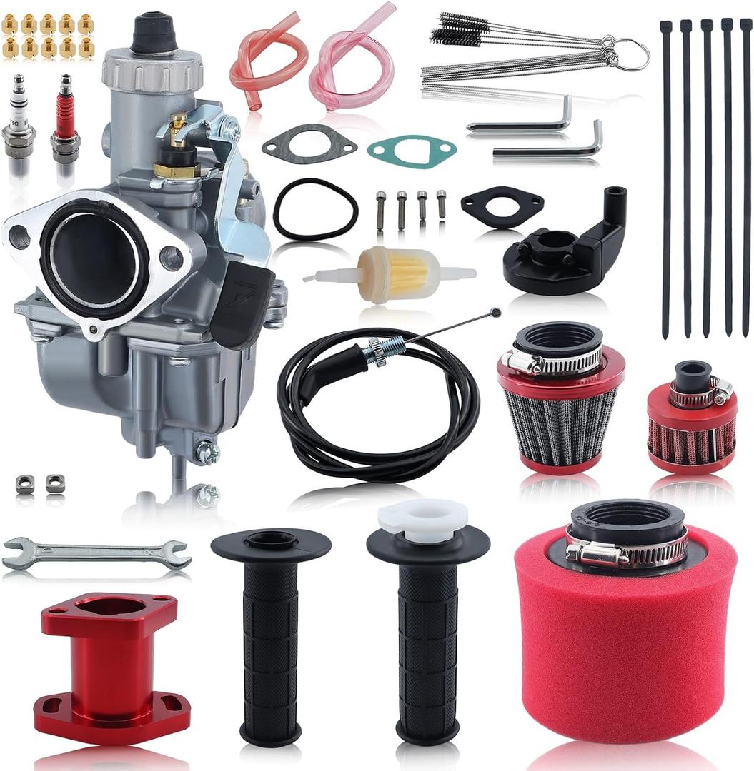 VM22 26mm Carburetor Carb for Predator 212cc 196cc 224cc 200cc CT200U BT200X Mini Bike Go Kart KT196 Go Kart GX160 GX200 6.5hp Engine with 38mm Air Filter Intake Manifold Main Jets Kit (Red)