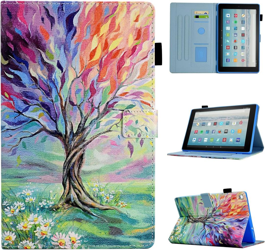 Case for Fire HD 10 Tablet (9th/7th/5th Generation, 2019/2017/2015 Release), PU Leather Folio Stand Cover Case for Fire HD 10 9th Generation/7th Generation, Auto Sleep Wake - Tree of Life