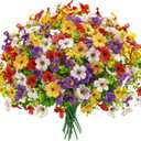 Der Rose 12 Bundles Artificial Daisy Fake Flowers for Outdoors, UV Resistant Colorful Silk Faux Flowers for Spring Home Porch Garden Decor