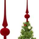 Sumind 11 Inch Red Velvet Finial Christmas Tree Topper Vintage Spherical Tree Topper Velvet Finial Mid Century Christmas Ornament for Home Xmas Holiday Party Decorations