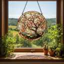 Stained Glass Window Hanging Suncatcher Tree Stained Glass Panel, Decorative Window Sun Catcher for Home,Stained Glass Art Ornament Gifts for Mom, Grandma, Housewarming (7.8 in)