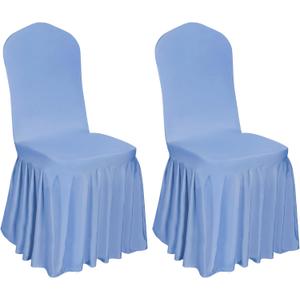 2pcs Chair Covers Stretch Parsons Skirt, Universal Chair Slipcover, Super Fit Spandex Chair Seat Cover for Hotel, Ceremony, Home(Light Blue)