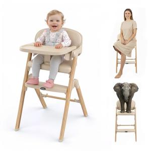 High Chair, Foldable High Chairs for Babies and Toddlers Ultra Safe for Infant or Adults Up to 150 Lbs, Easy Clean, Removable Tray/Adjustable Footrest for Baby Feeding HighChair, Cream